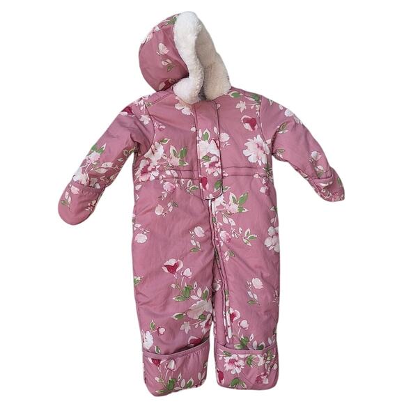 The Childrens Place Baby Toddler Girl Pink Floral Snowsuit Winter Outfit 9-12 mo - Picture 1 of 11